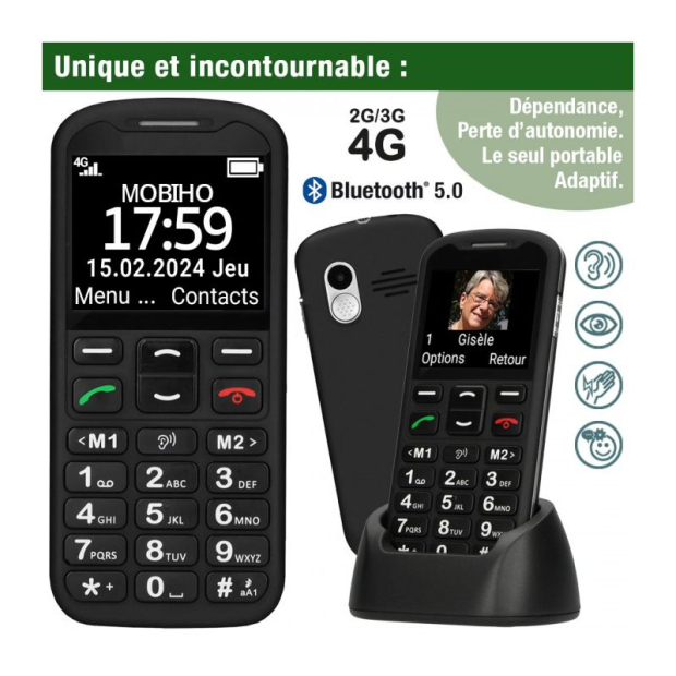 Mobiho Téléphone Portable Photo Contact 4G caméra et Bluetooth