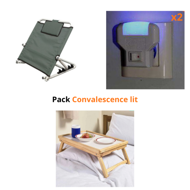 2 lampes veilleuses, plateau de lit inclinable et dossier réglable dans le pack CONVALESCENCE lit