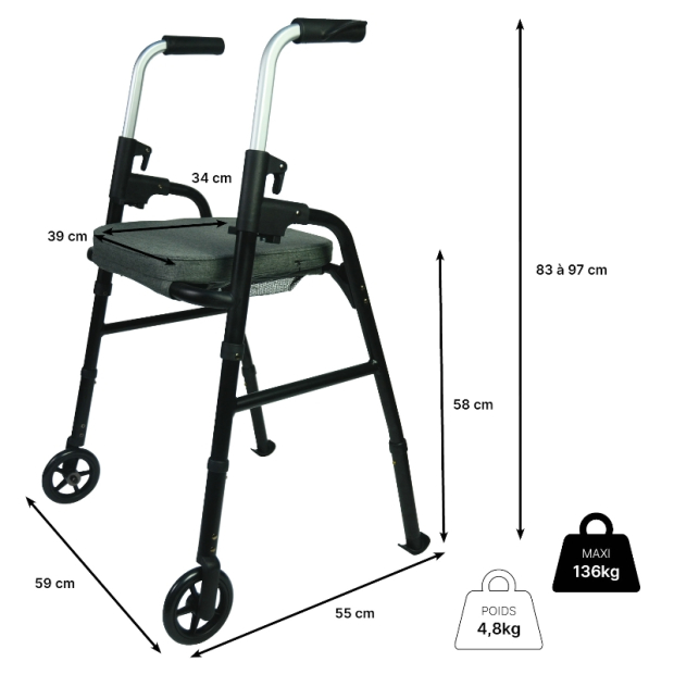 Dimensions Rollator 2 roues Modulo
