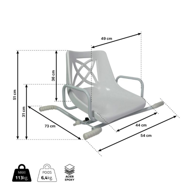 dimensions du fauteuil de bain pivotant