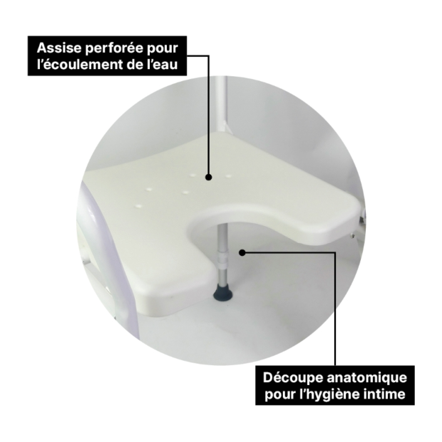 assise de douche avec decoupe pour l'hygiène intime