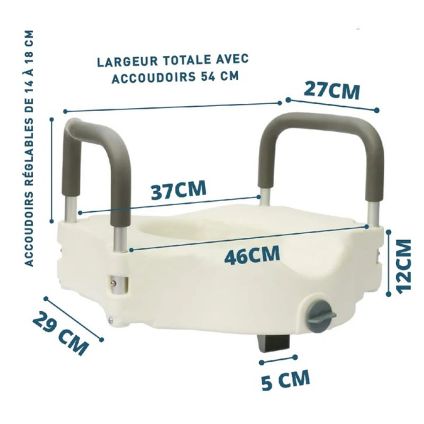 dimensions du rehausseur wc avec accoudoirs