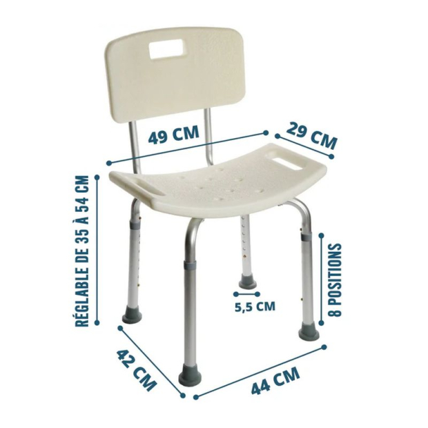 dimensions chaise de douche avec poignées